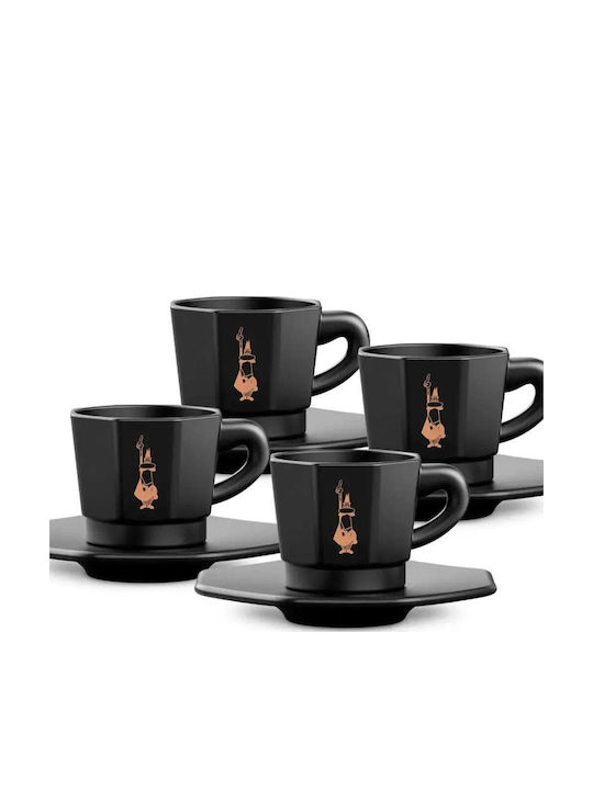 Bialetti Moka Σετ Φλιτζάνια Καφέ από Πορσελάνη Μαύρα 75ml 4τμχ