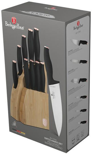 Berlinger Haus Black Rose Collection Stainless Steel Knives Set with Base 20cm 9 Pieces