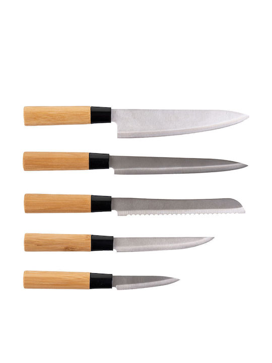 Estia Bamboo Essentials Σετ Μαχαίρια με Βάση από Ανοξείδωτο Ατσάλι 6τμχ