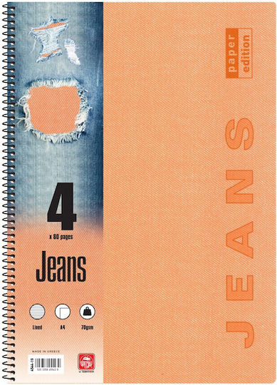 Typotrust Spiral Notebook Ruled A4 120 Sheets 4 Subjects 4554Γ Jeans 1pcs (Μiscellaneous colours)