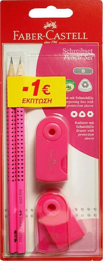 Faber-Castell Grip 2001 Creion B cu Ascuțitoare și Radieră Roz