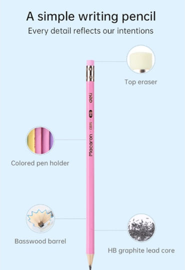 Deli Macaron Pencil HB Set with Eraser 12pcs (Μiscellaneous colours)