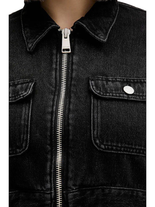 Women's Crop Jean Jacket for Spring or Autumn Black