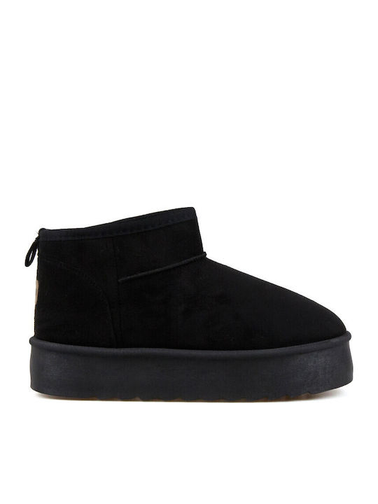 Suede Women's Ankle Boots with Fur Black