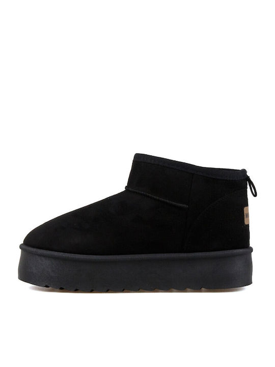 Suede Women's Ankle Boots with Fur Black