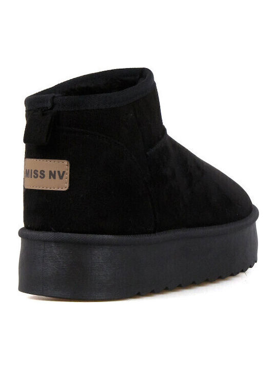 Suede Women's Ankle Boots with Fur Black