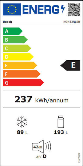 Bosch Ψυγειοκαταψύκτης 282lt Total NoFrost Υ176xΠ60xΒ66εκ. Inox KGN33NLEB