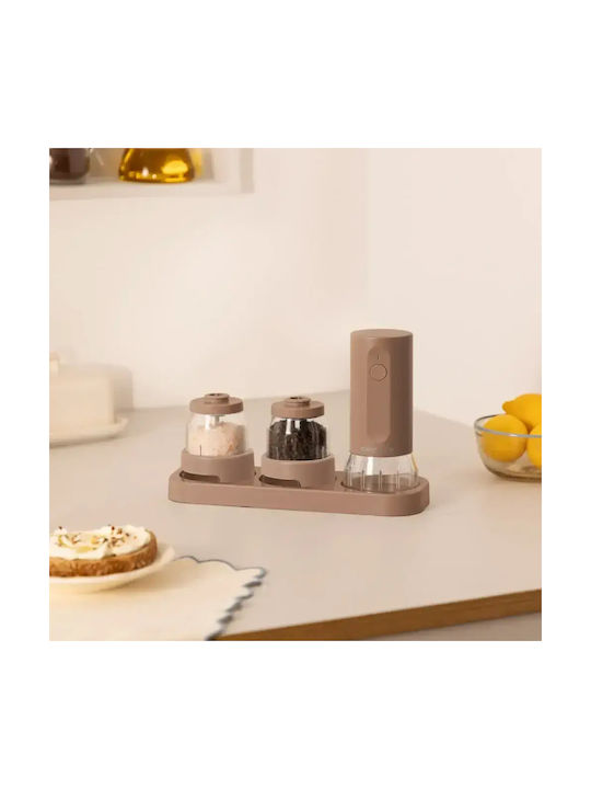 Create Elektrische Salz- und Pfeffermühlen-Sets Keramik in Braune Farbe 8,8cm 4 Stück