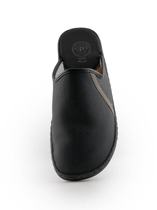 Men's Leather Slippers Black