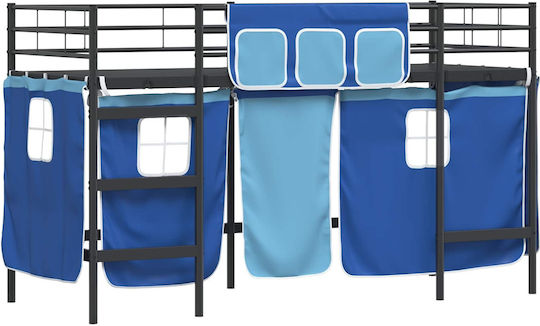 Kids Bed Loft Bed Semi Double Black for Mattress 116.5x196cm