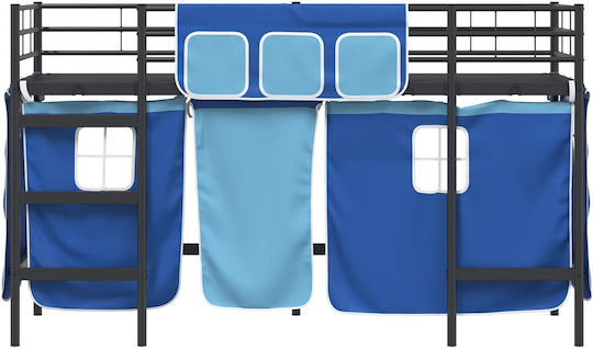 Kids Bed Loft Bed Semi Double Black for Mattress 116.5x196cm