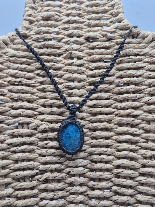 Colier Macrame Cu Apatit Albastru – Bijuterie Handmade Piatra Semiprețioasă