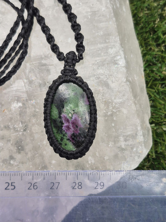 Macrame Necklace Ruby Zoisite Handmade Semi-Precious Stone Jewelry