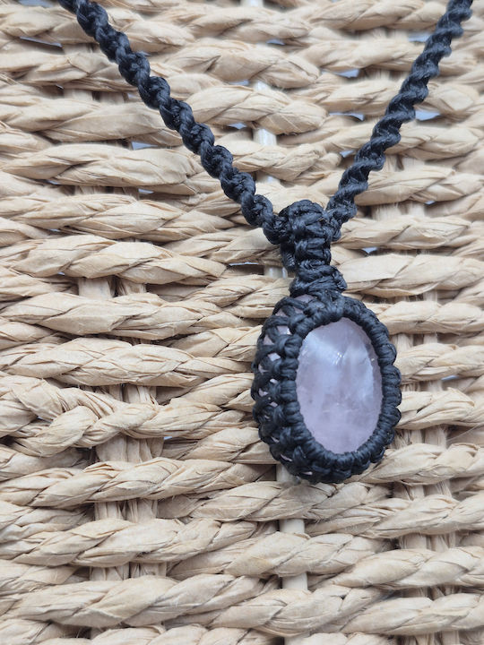 Macrame Necklace Pink Quartz Handmade Semi-Precious Stone Jewelry