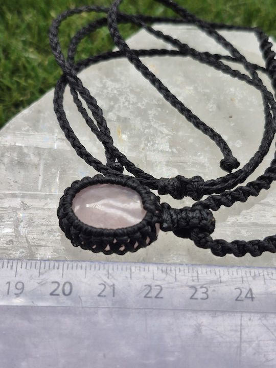 Macrame Necklace Pink Quartz Handmade Semi-Precious Stone Jewelry
