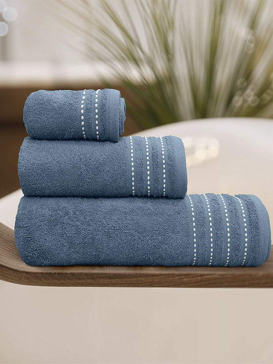 Lino Home Σετ Πετσέτες Μπάνιου 3τμχ Veluva Πετρόλ Βάρους 450gr/m²