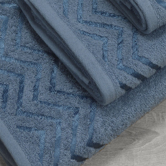 Lino Home Bath Towel Set 3pcs Wavie Petrol Blue Weight 450gr/m²