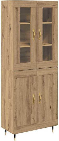 Highboard Κρεμαστή Βιτρίνα από Ξύλο & Μέταλλο με Τζάμι Δρυς 69.5x34x180cm Highboard Κρεμαστή Βιτρίνα από Ξύλο & Μέταλλο με Τζάμι Δρυς 69.5x34x180cm