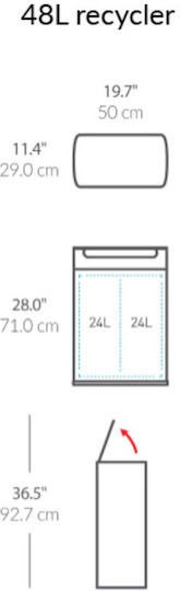 Simplehuman Κάδος Ανακύκλωσης Πλαστικός Push Ασημί 48lt