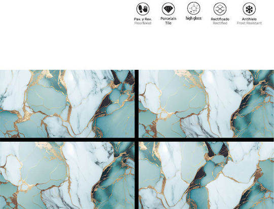 LV Granito Falcon Aqua Golden Fliesen Innenbereich Boden / Wand Porzellan Glänzende Oberfläche 120x60cm Aqua