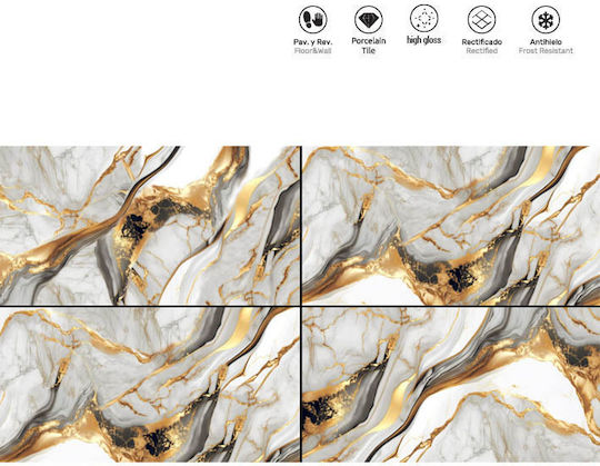 LV Granito VETURE GOLD Golden Fliese für Innenbereich Boden und Wand Porzellan mit Glänzender Oberfläche 120x60cm Gold