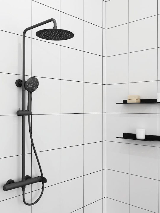 Orabella Adjustable Shower Column with Mixer Black Orabella Adjustable Shower Column with Mixer Black
