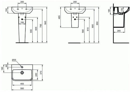 Ideal Standard Wandmontierter Waschtischsäule T474001 Weiß