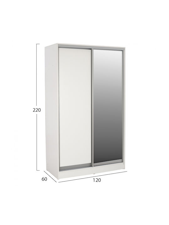 Двойна врата Гардероб Плъзгащи се ADLER с Огледало Бял 120x60x220см
