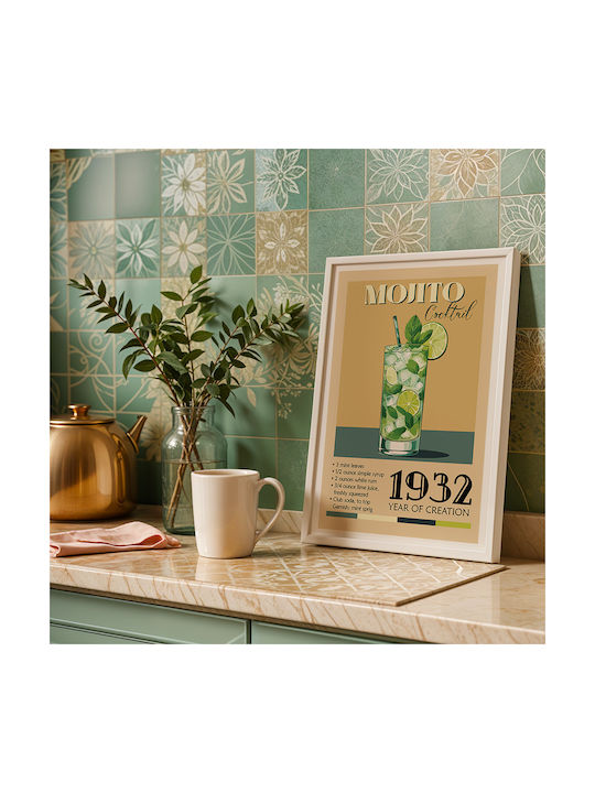 Poster Vintage Mojito Classic Cocktail Pst25383 60cm X 90cm Frame Natural Wooden Beige