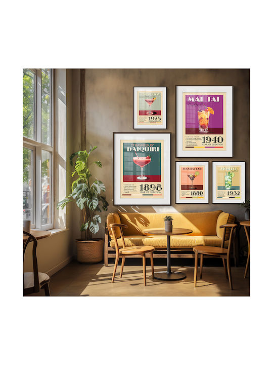 Poster Vintage Mojito Classic Cocktail Pst25383 60cm X 90cm Frame Natural Wooden Beige