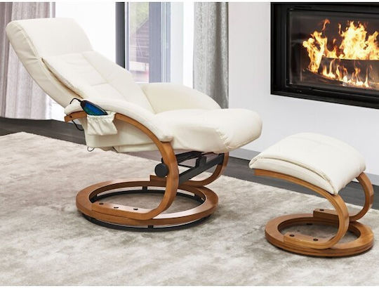 Berwyn 877 Πολυθρόνα Relax Massage Περιστρεφόμενη με Υποπόδιο από Δερματίνη Λευκή 44x48x46cm
