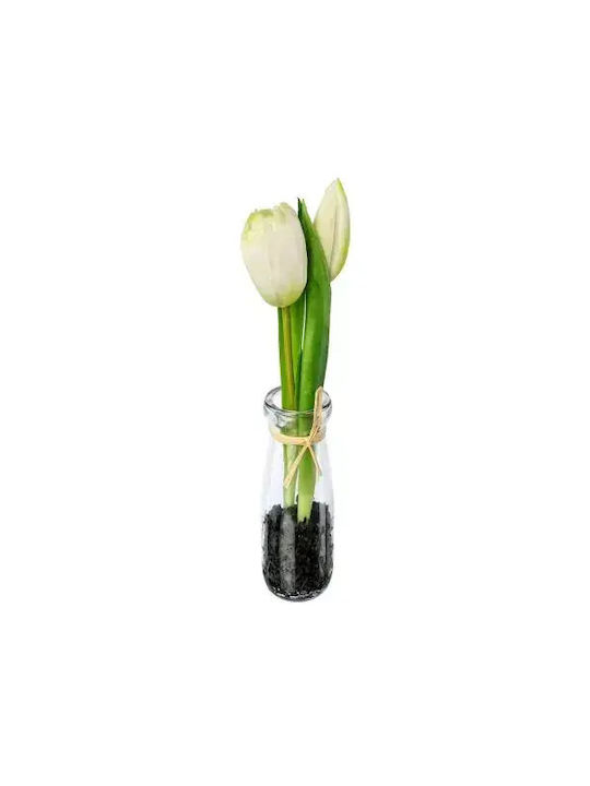 Комплект Изкуствени Лалета Jup Belles Décorations 8892441 9236-34/35 Бели Жълти Розови В Стъклена Ваза 22 См 3 Бройки