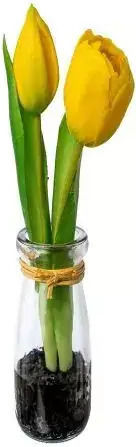 Artificial Tulips Jup Belles Decorations 8892441 9236-34/35 White Yellow Pink In A Glass Vase 22 Cm 3 Pieces