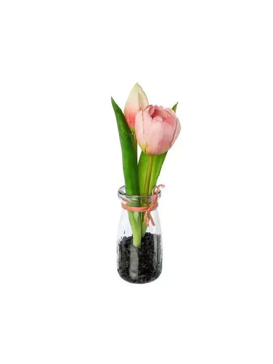 Комплект Изкуствени Лалета Jup Belles Décorations 8892441 9236-34/35 Бели Жълти Розови В Стъклена Ваза 22 См 3 Бройки