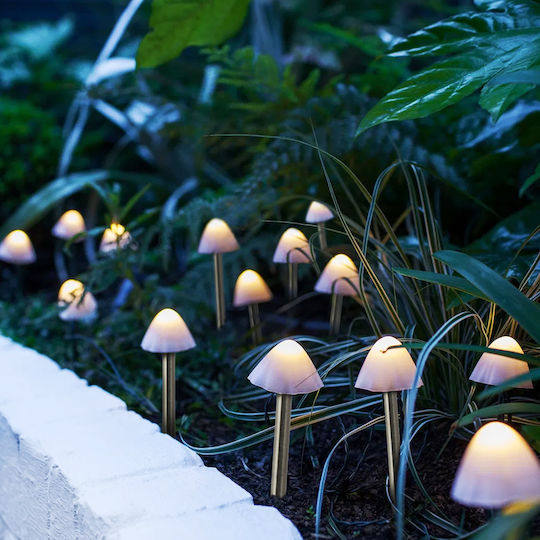 Lampă Solară Led Garden Eden 12 Bucăți Mini Ciuperci Alb Cald 24 Cm X 4 M