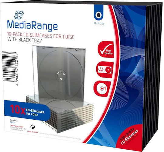 Mediarange CD Slimcase 1 Disc 5.2mm Black Tray 10 Pieces MRBOX32