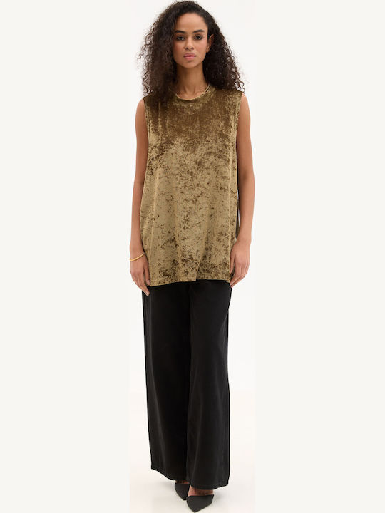 Women's Blouse Velvet Sleeveless Olive