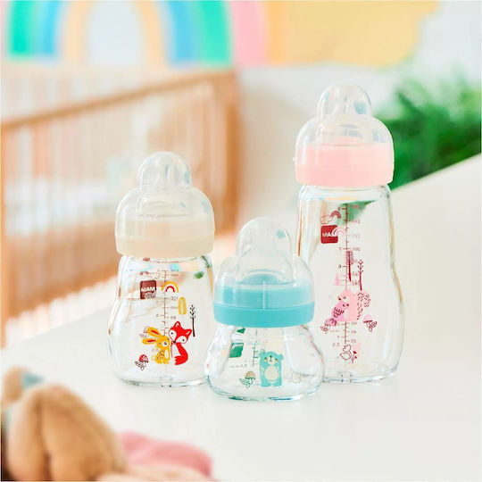 Mam Glass Baby Bottle Feel Good Anti-Colic with Silicone Nipple for 0+, 0+ m, months Beige 170ml
