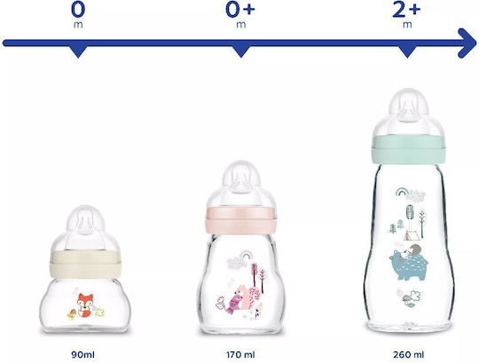 Mam Glass Baby Bottle Feel Good Anti-Colic with Silicone Nipple for 0+, 0+ m, months Beige 170ml