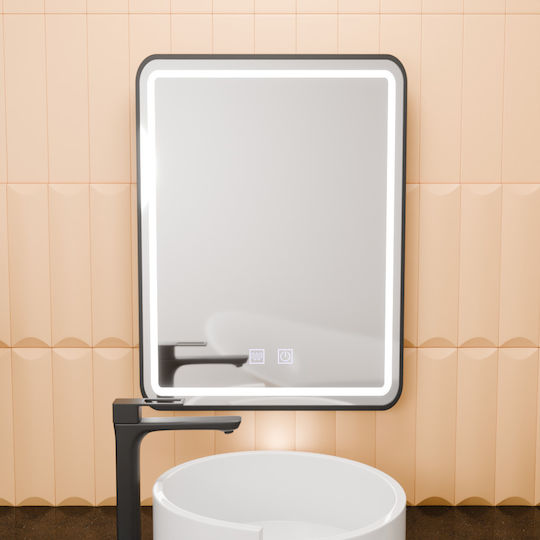 Alista Home Rechteckiger Badezimmerspiegel Led Berührung aus Metall 45x60cm Schwarze