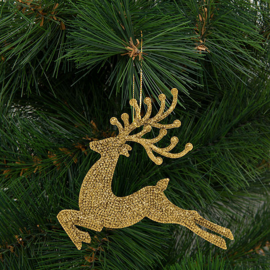 Christmas Tree Decoration Glitter Reindeer 12 Cm Red Gold Silver 4 Pieces Pack