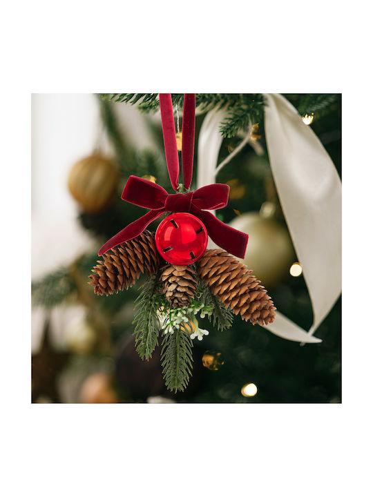 Christmas Door Decoration Artificial Pine Cone Red Bell 16 x 15 cm