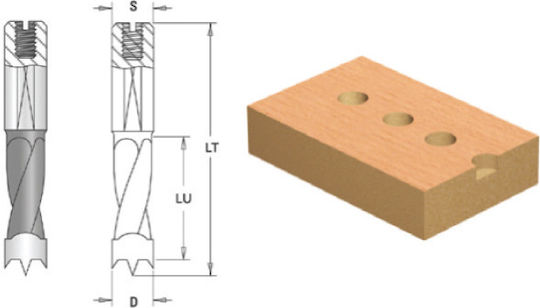 Cms Bohrer Blindlöcher Zylindrischer Abgeschrägter Schaft Einstellschraube D8.2x27x57.5 Z2+2 Dr
