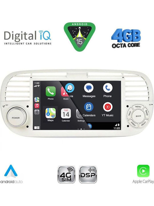Digital IQ Car Audio System for Fiat 500 2007-2015 (Bluetooth/USB/WiFi/GPS/Apple-Carplay/Android-Auto) with Touch Screen 7"