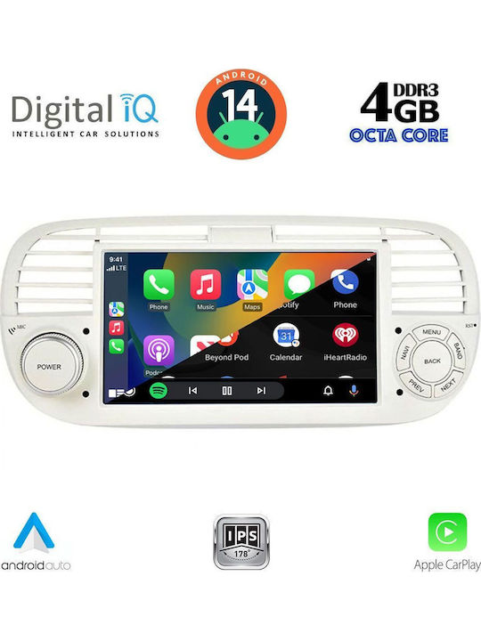 Digital IQ Car Audio System for Fiat 500 2007-2015 (Bluetooth/USB/WiFi/GPS/Apple-Carplay/Android-Auto) with Touch Screen 7"