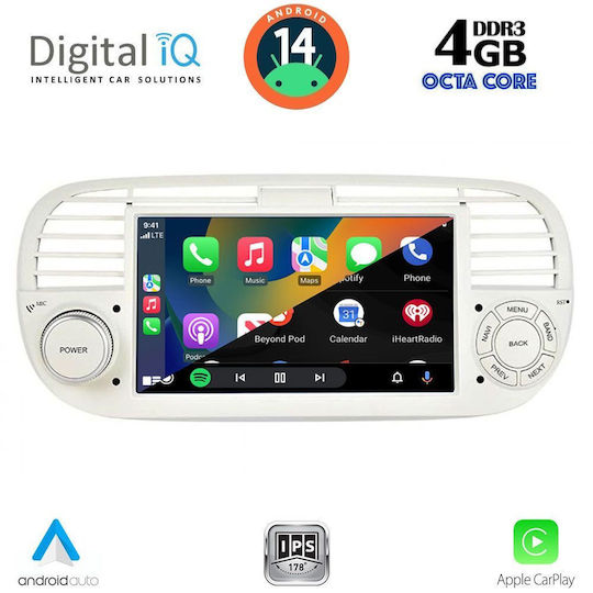Digital IQ Car Audio System for Fiat 500 2007-2015 (Bluetooth/USB/WiFi/GPS/Apple-Carplay/Android-Auto) with Touch Screen 7"