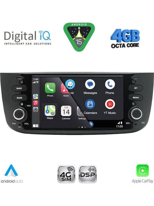 Digital IQ Auto-Audiosystem für Fiat Großer Punkt 2007-2017 (Bluetooth/USB/WiFi/GPS/Apple-Carplay/Android-Auto) mit Touchscreen 6.1"