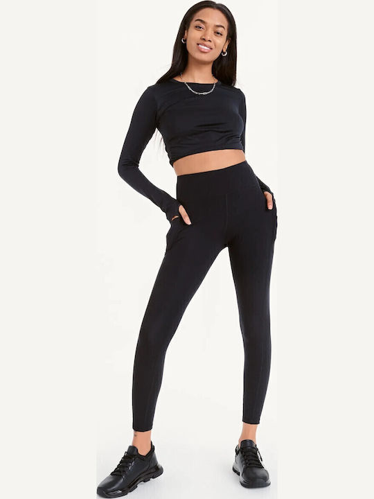 Balance Schulung Frauen Gekürzt Leggings Hochgeschnitten Schwarz