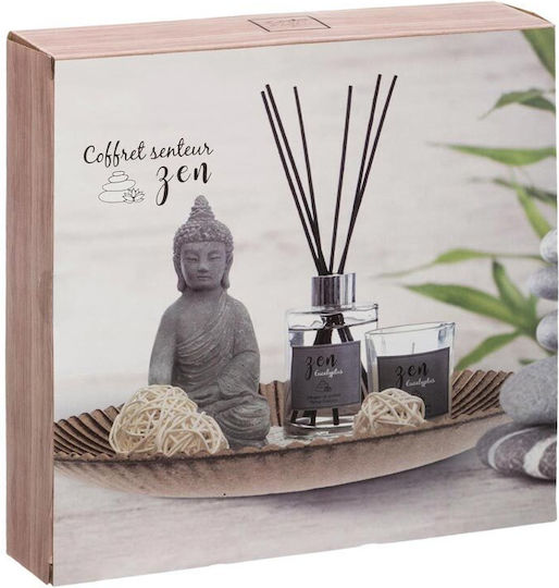 Elektrisches Gitarren Raumduft Set 7 Stück Zen Raumduft Sticks Duftkerze Dekoteller Figur Buddha 31.5x16.5 cm Aria Trade