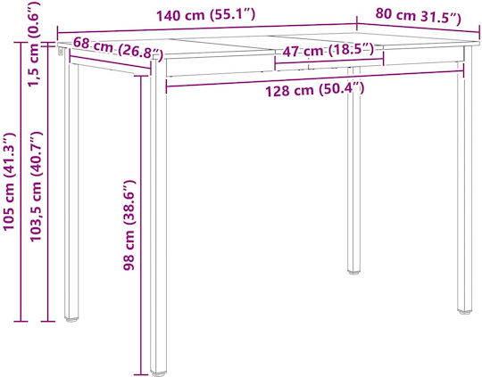 Table Bar from Solid Wood & Metal Natural 110x55x105cm
